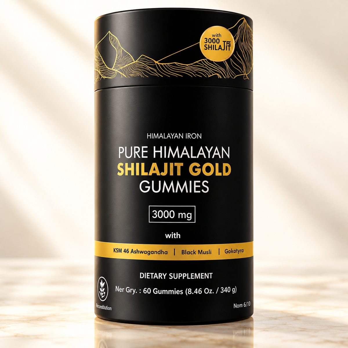 Pure Himalayan Shilajit Gummies 3000mg – KSM-66 Ashwagandha, Black Musli & Gokshura – 60 Gummies