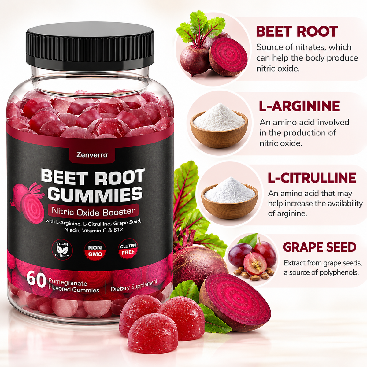 Beet Root Gummies with L-Arginine, L-Citrulline & Vitamins – 60 Gummies