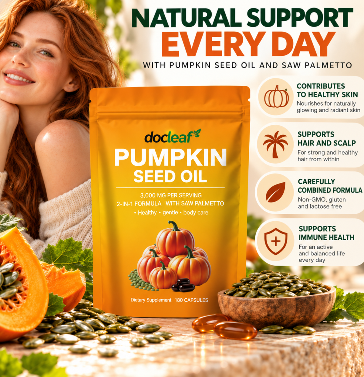 Pumpkin Seed Oil 3000 mg with Saw Palmetto 300 mg – 180 Softgels