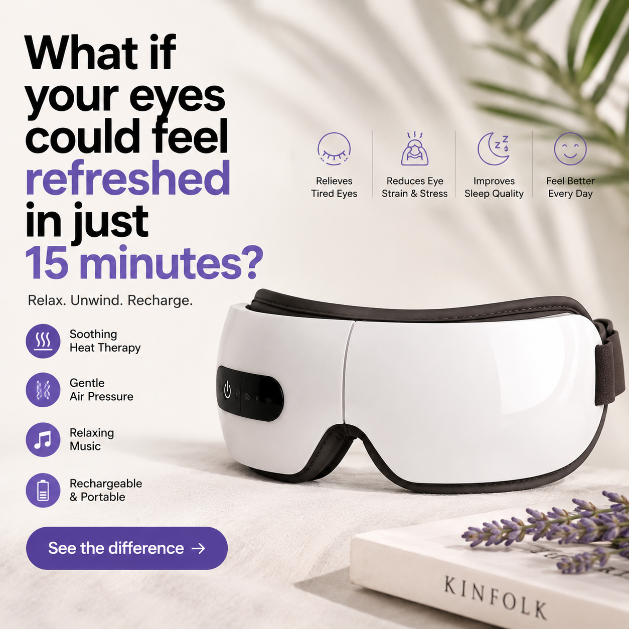 Heated Eye Massager – Heat, Massage & Music for Tired Eyes