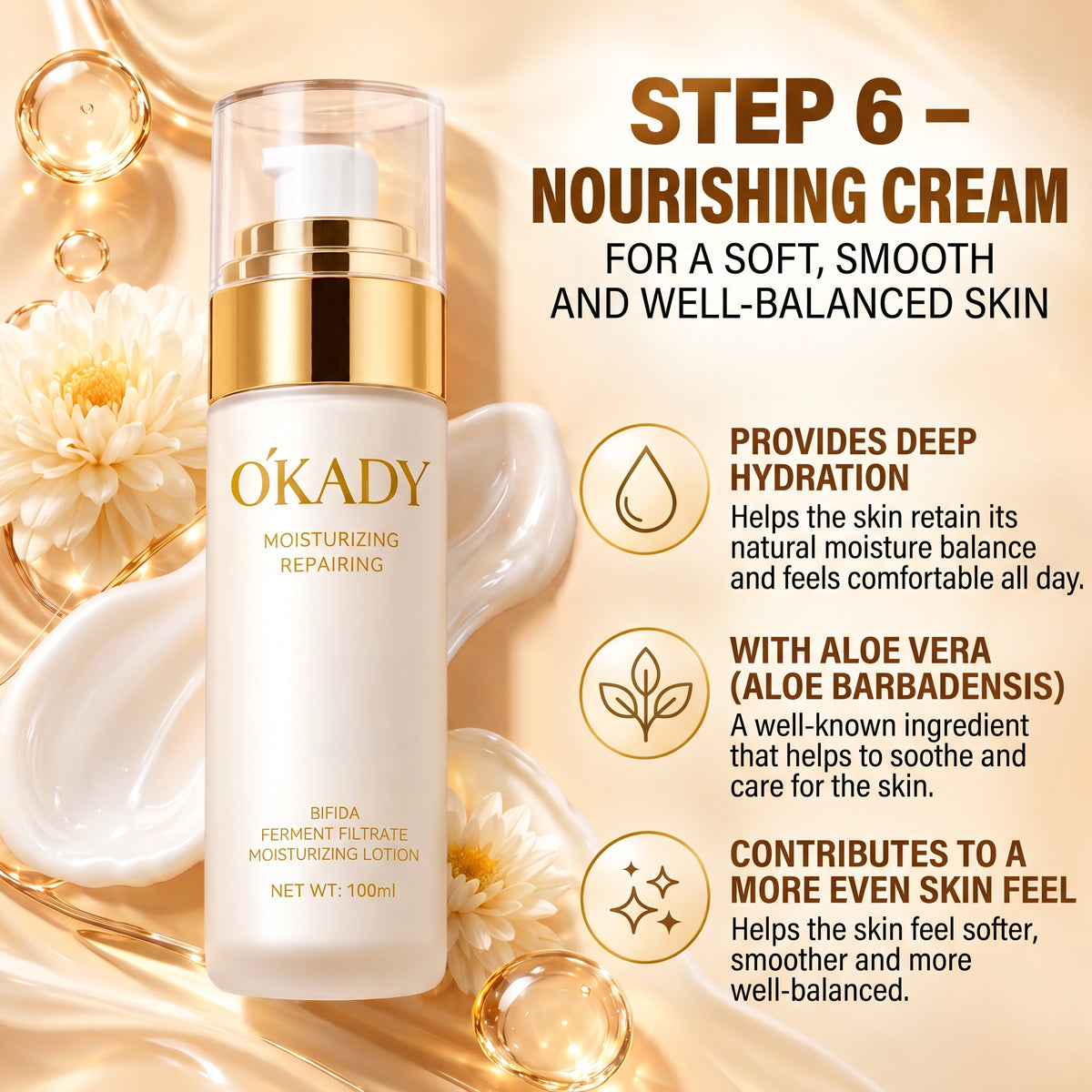ÓKADY Bifida Ferment Filtrate Skincare Set – Cleanser, Toner, Serum, Eye Cream, Lotion & Cream