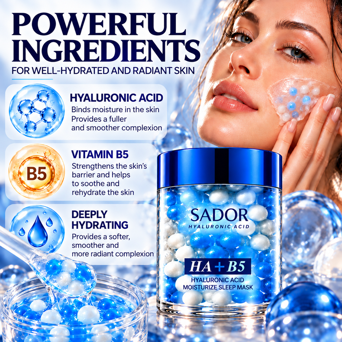 Hyaluronic Acid HA+B5 Night Mask – Moisturising Face Mask with Vitamin B5 – 120 g