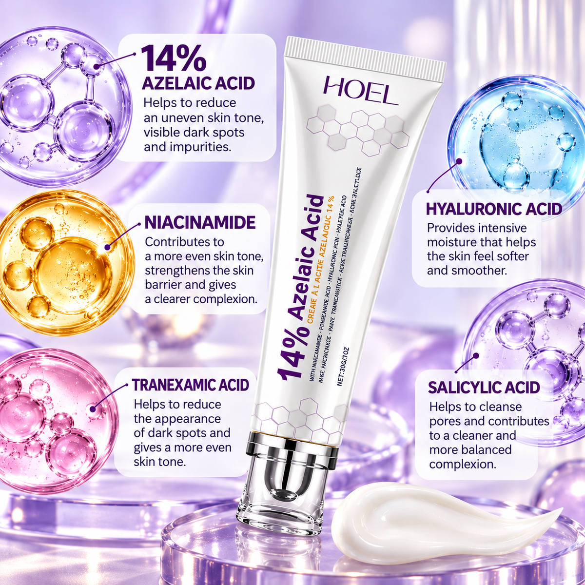 14% Azelaic Acid Face Cream – For Uneven Skin Tone, Pigmentation Marks & Impurities – 30 g