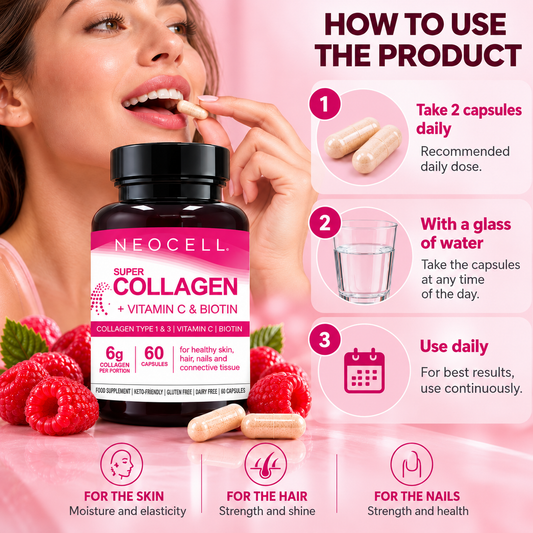 NeoCell Super Collagen with Vitamin C & Biotin – Collagen Type I & III – 60 Capsules