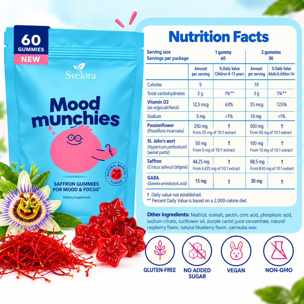 Mood Munchies Saffron Gummies for Kids – Calm, Mood & Focus – 60 Gummies