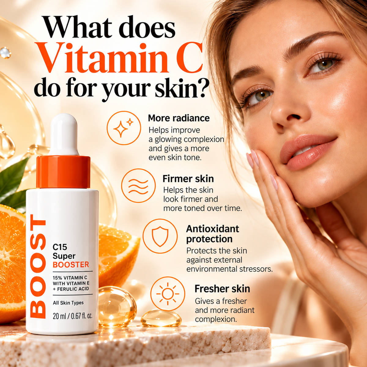 C15 Super Booster Face Serum with 15% Vitamin C, Vitamin E & Ferulic Acid – 20 ml