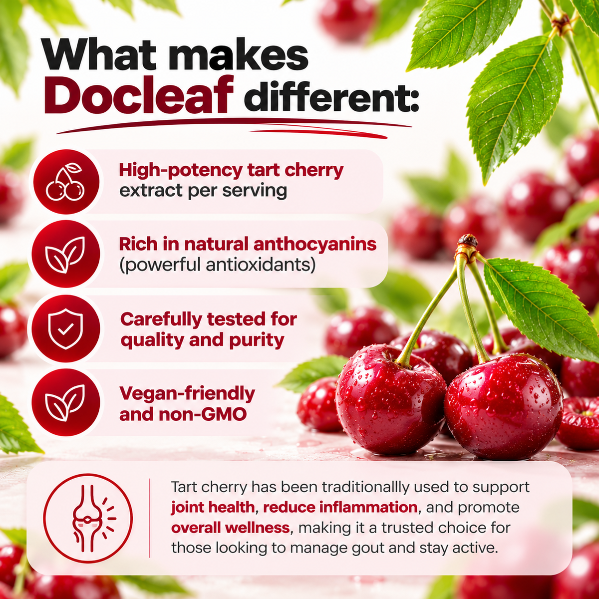 Tart Cherry Extract 3,000 mg – 10:1 Concentrated Formula – 60 Capsules
