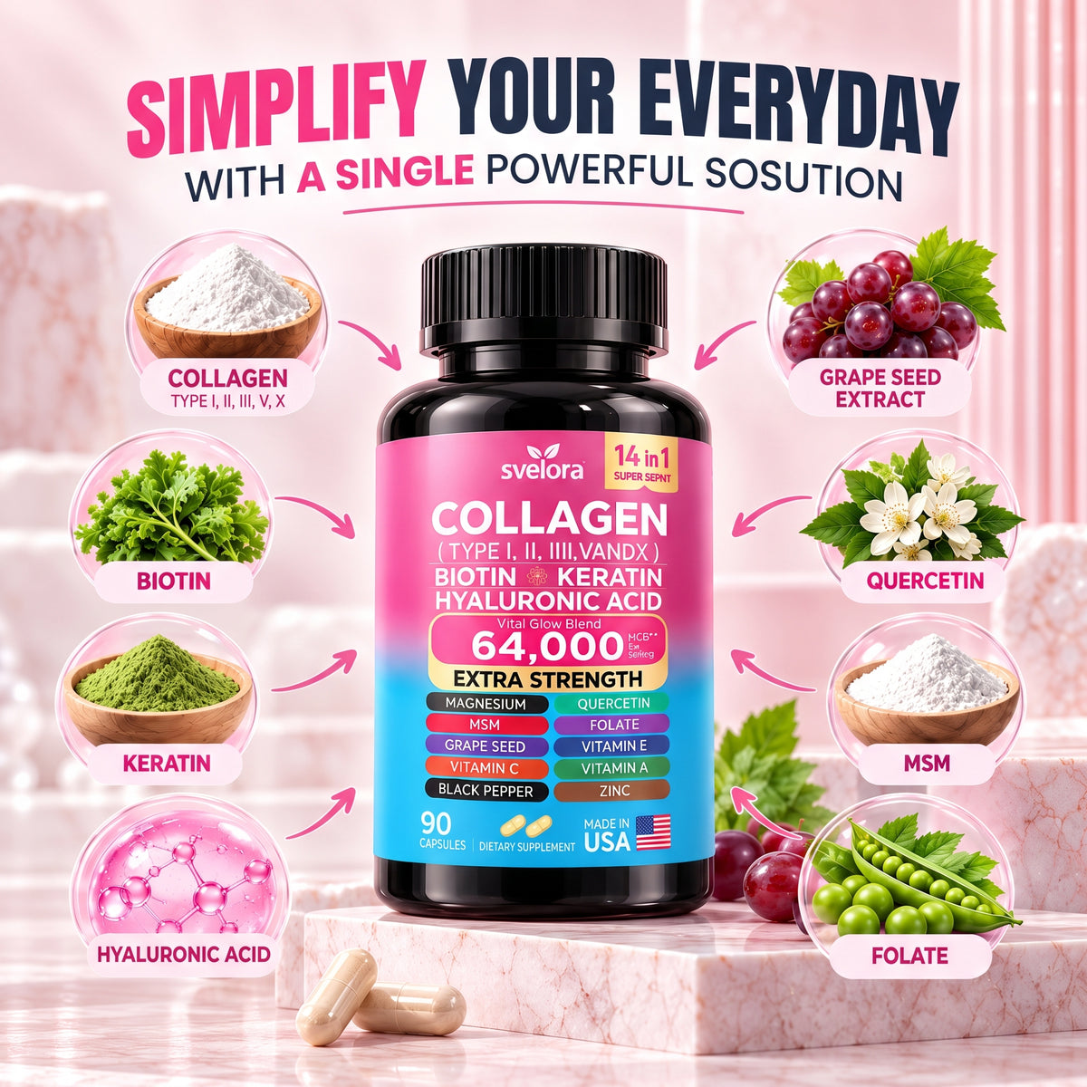 Collagen 14-in-1 – Collagen with Biotin, Keratin, Hyaluronic Acid & Vitamins – Capsules