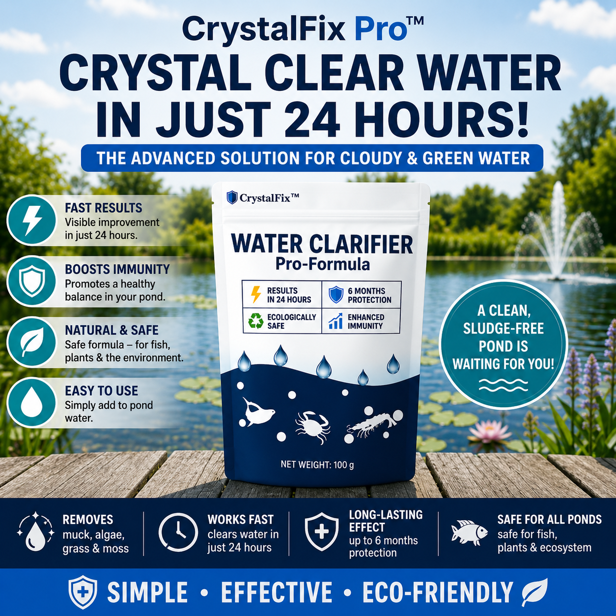 CrystalFix™ Water Clarifier for Ponds & Aquariums