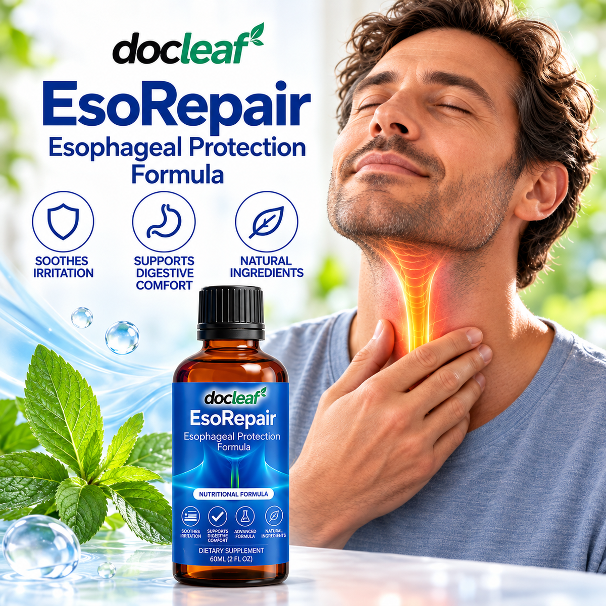 DocLeaf  EsoRepair Esophageal Support Liquid Supplement 60ml – Digestive Comfort Formula