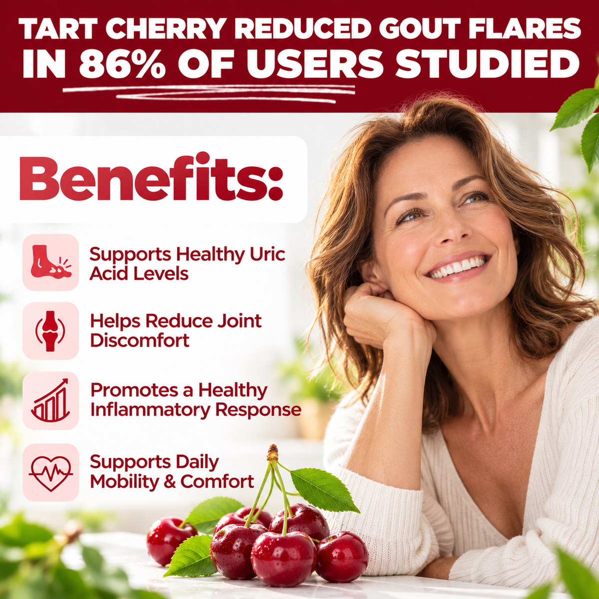 Tart Cherry Extract 3,000 mg – 10:1 Concentrated Formula – 60 Capsules