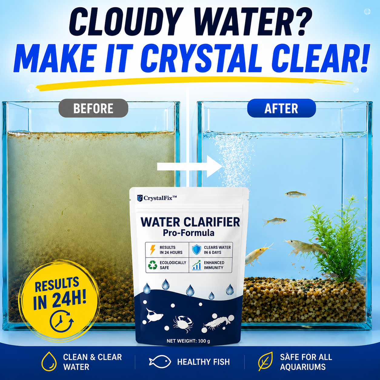 CrystalFix™ Water Clarifier for Ponds & Aquariums