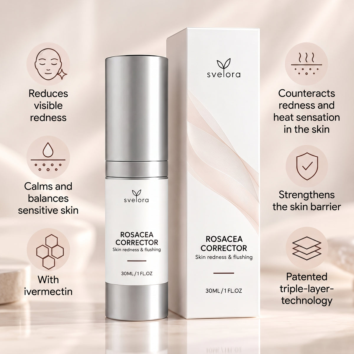 Rosacea Corrector Facial Serum for Redness & Sensitive Skin – 30 ml