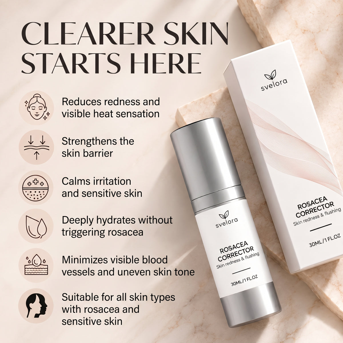 Rosacea Corrector Facial Serum for Redness & Sensitive Skin – 30 ml