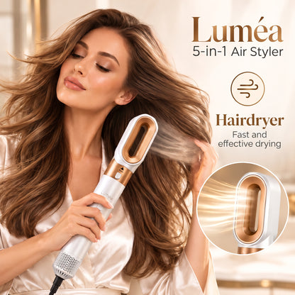 5-in-1 Air Styler with Hair Dryer, Curling Iron, Straightening Brush & Round Brush – White/Gold