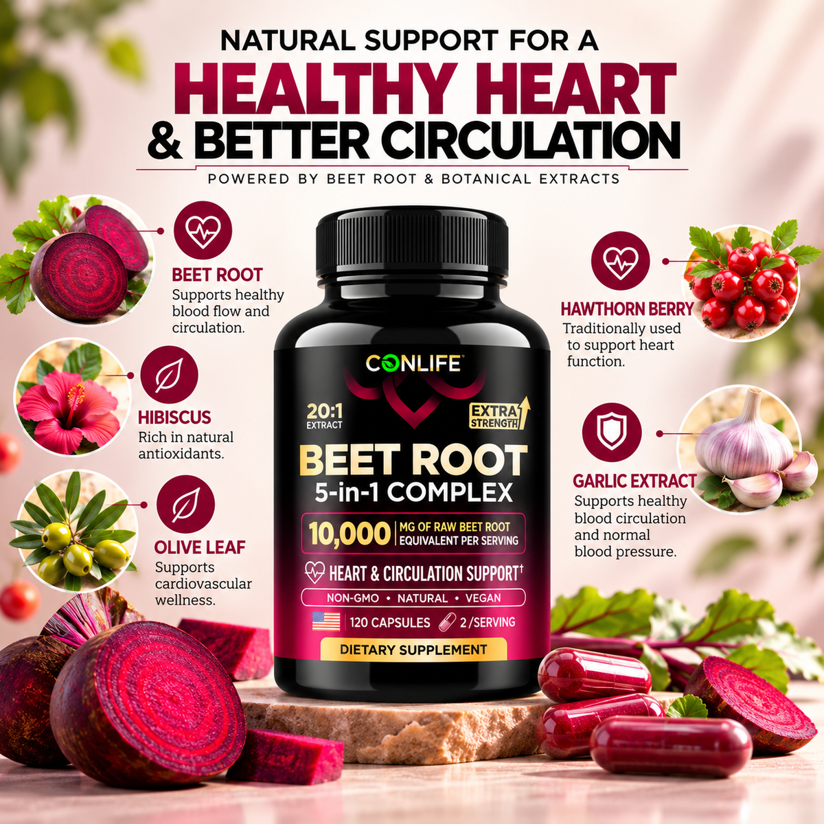 Beet Root 5-in-1 Complex – 10,000mg, 120 Capsules, 60-Day Supply