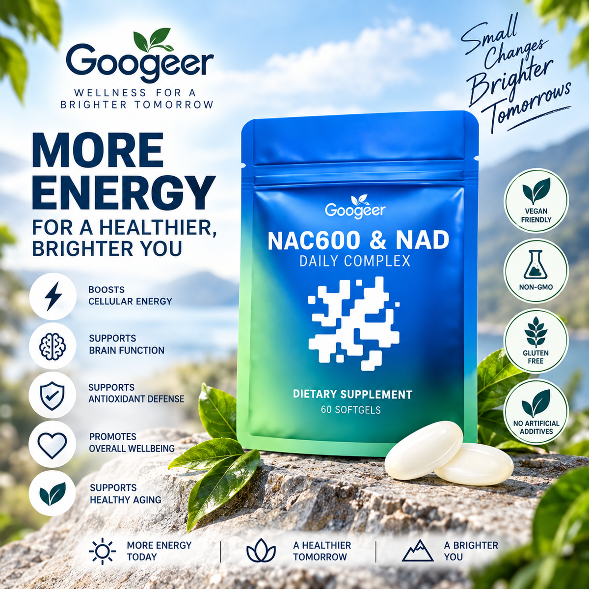 NAC 600mg + NAD Daily Complex – 60 Softgels | Dietary Supplement