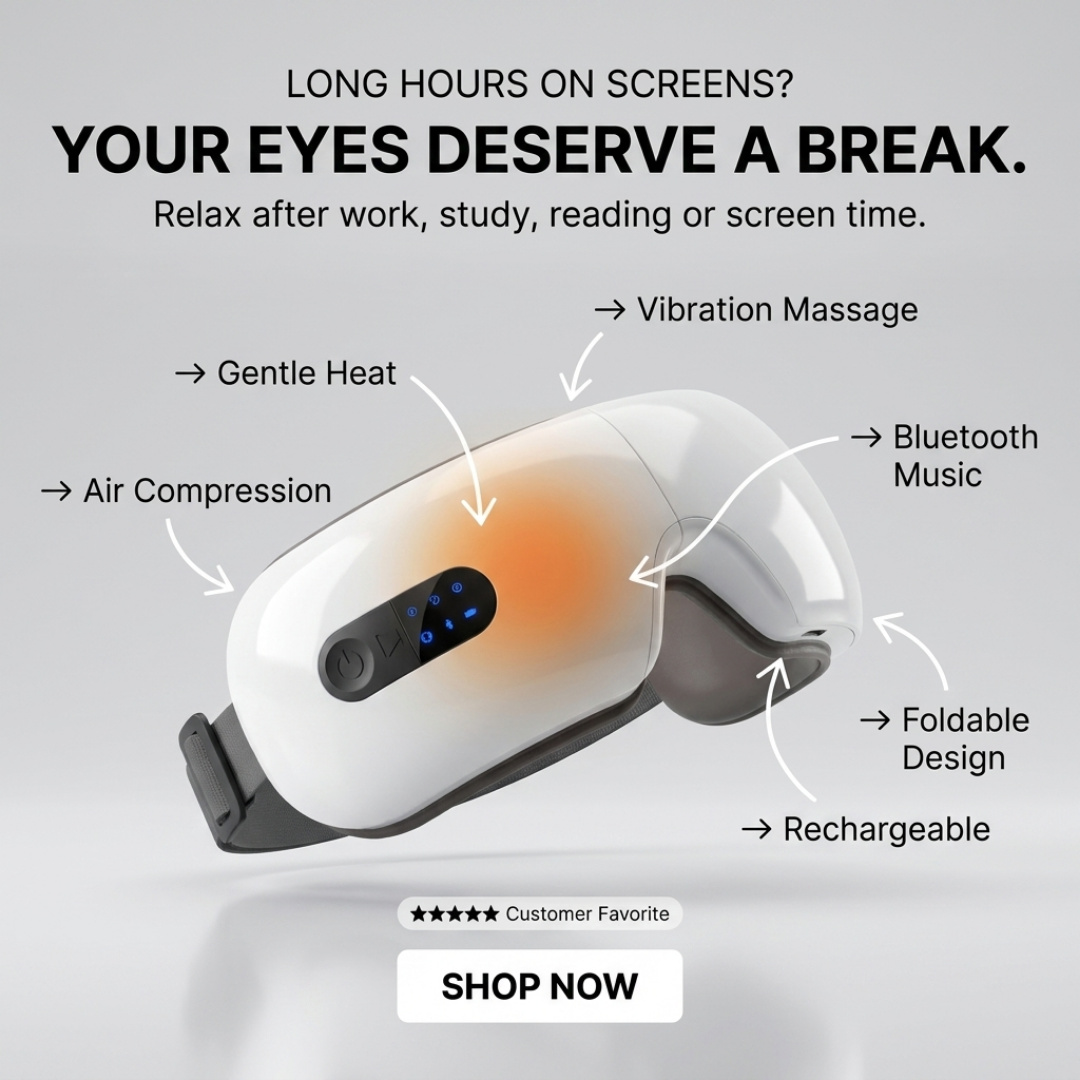 Heated Eye Massager – Heat, Massage & Music for Tired Eyes