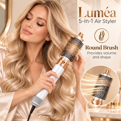 5-in-1 Air Styler with Hair Dryer, Curling Iron, Straightening Brush & Round Brush – White/Gold