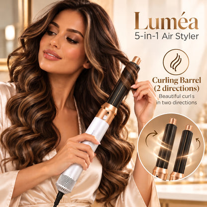 5-in-1 Air Styler with Hair Dryer, Curling Iron, Straightening Brush & Round Brush – White/Gold