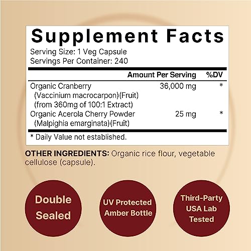 NatureBell Cranberry 36,000mg with Acerola – 240 Vegetarian Capsules