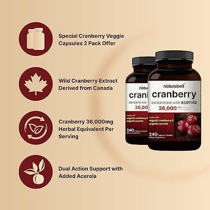 NatureBell Cranberry 36,000mg with Acerola – 240 Vegetarian Capsules