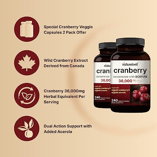 NatureBell Cranberry 36,000mg with Acerola – 240 Vegetarian Capsules