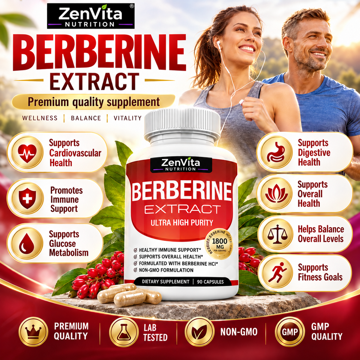 Berberine HCL - 90 Vegetable Capsules