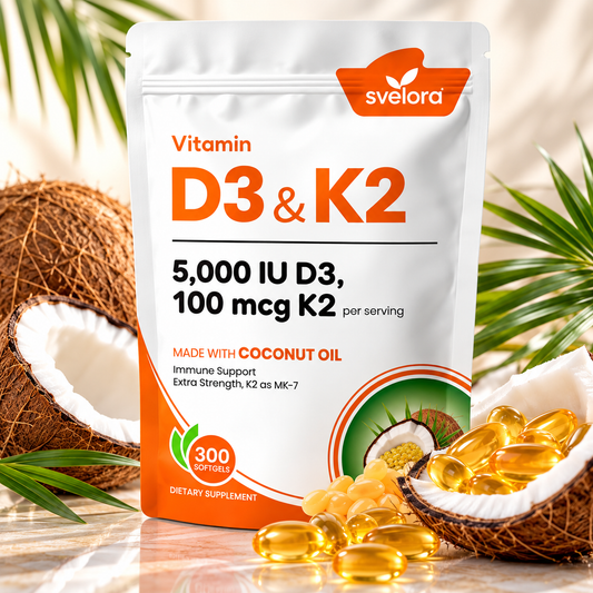 Vitamin D3 + K2 5000 IU & 100 µg MK-7 – With Coconut Oil – 300 Softgels