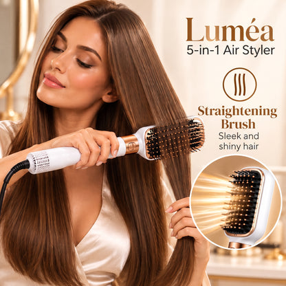 5-in-1 Air Styler with Hair Dryer, Curling Iron, Straightening Brush & Round Brush – White/Gold