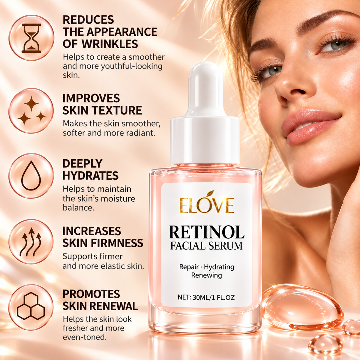 Retinol Facial Serum – For Fine Lines & Uneven Skin Tone – 30 ml