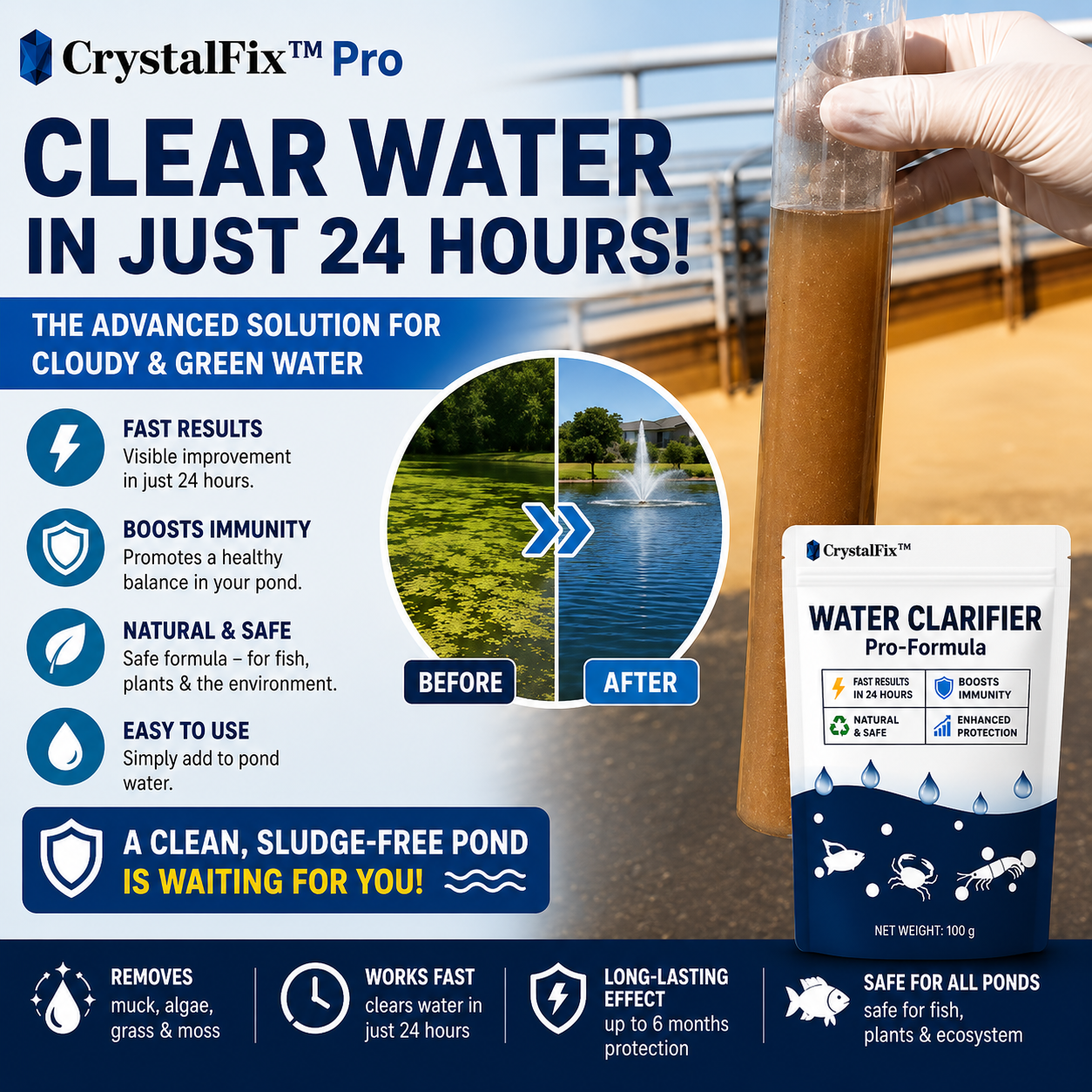 CrystalFix™ Water Clarifier for Ponds & Aquariums