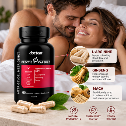 Docteat Men’s Vitality Capsules – L-Arginine, Ginseng & Maca – 60 Capsules