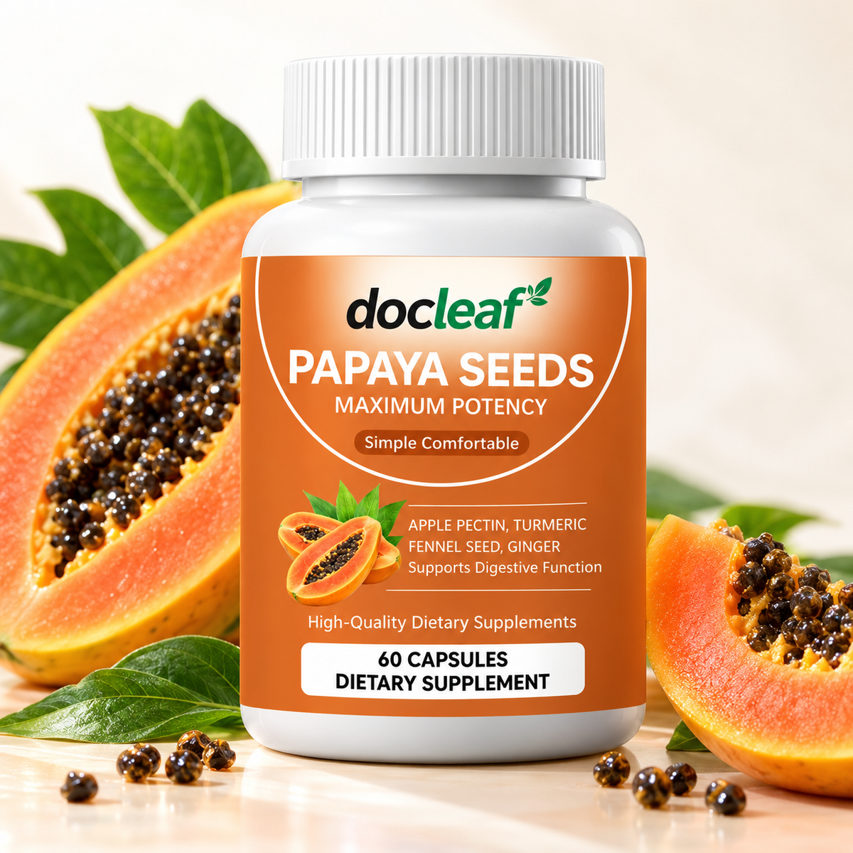 Papaya Seeds with Turmeric, Ginger & Fennel – 60 Capsules