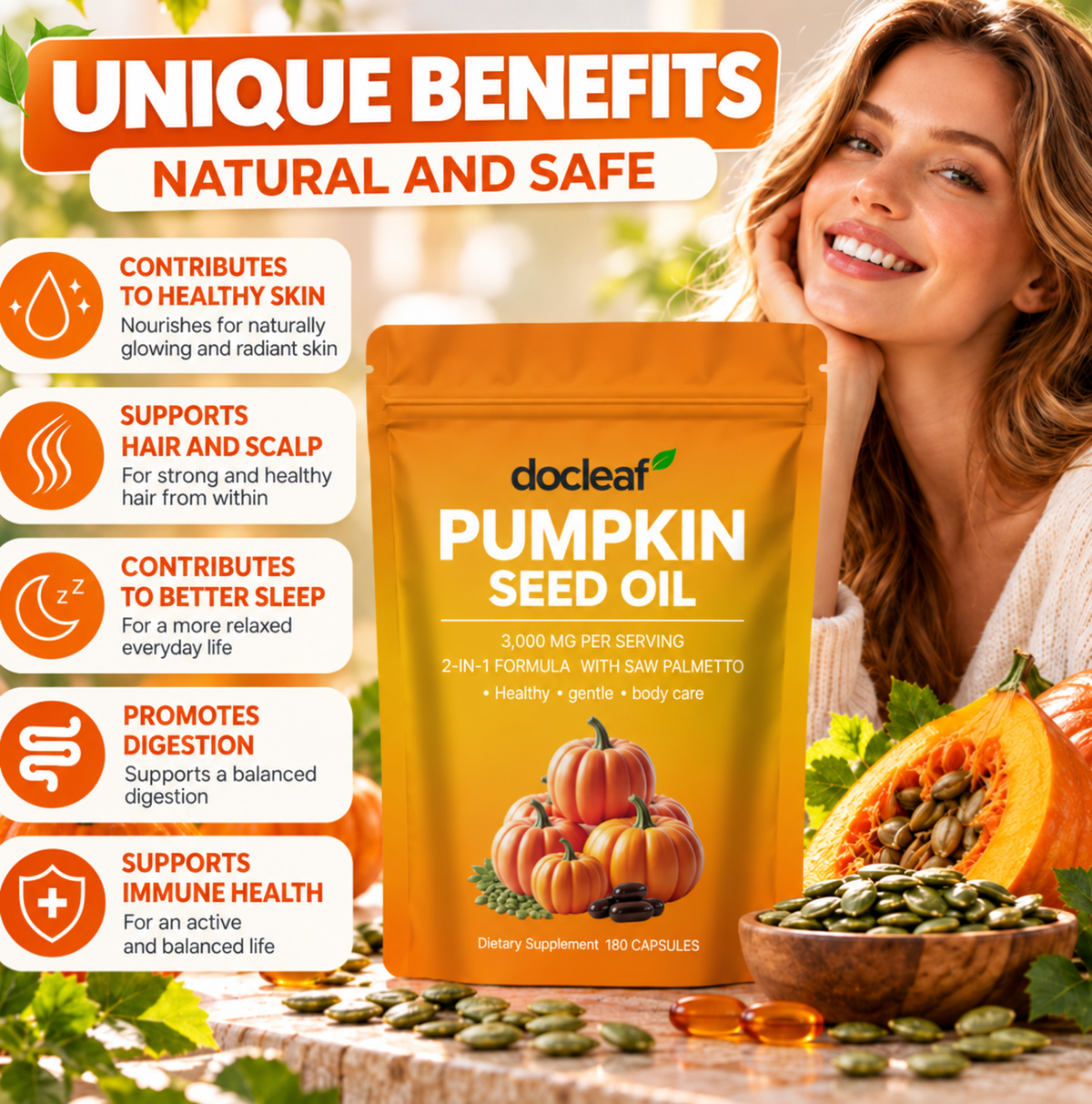 Pumpkin Seed Oil 3000 mg with Saw Palmetto 300 mg – 180 Softgels