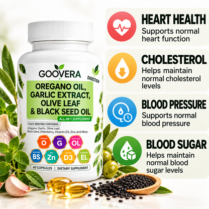Oregano Oil with Garlic Extract, Olive Leaf & Black Seed Oil – 60 Capsules
