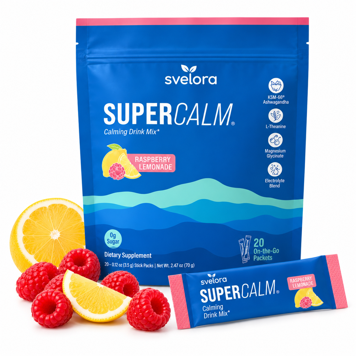 SuperCalm Raspberry Lemonade – Ashwagandha, L-Theanine, Magnesium & Vitamin D3 – 20 Servings