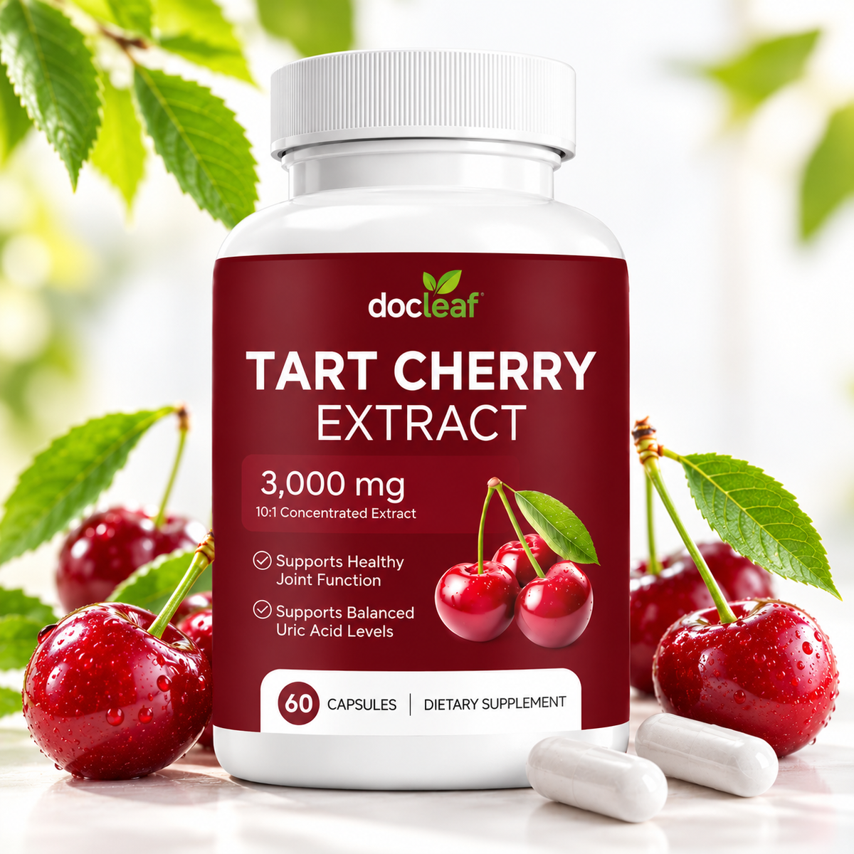 Tart Cherry Extract 3,000 mg – 10:1 Concentrated Formula – 60 Capsules