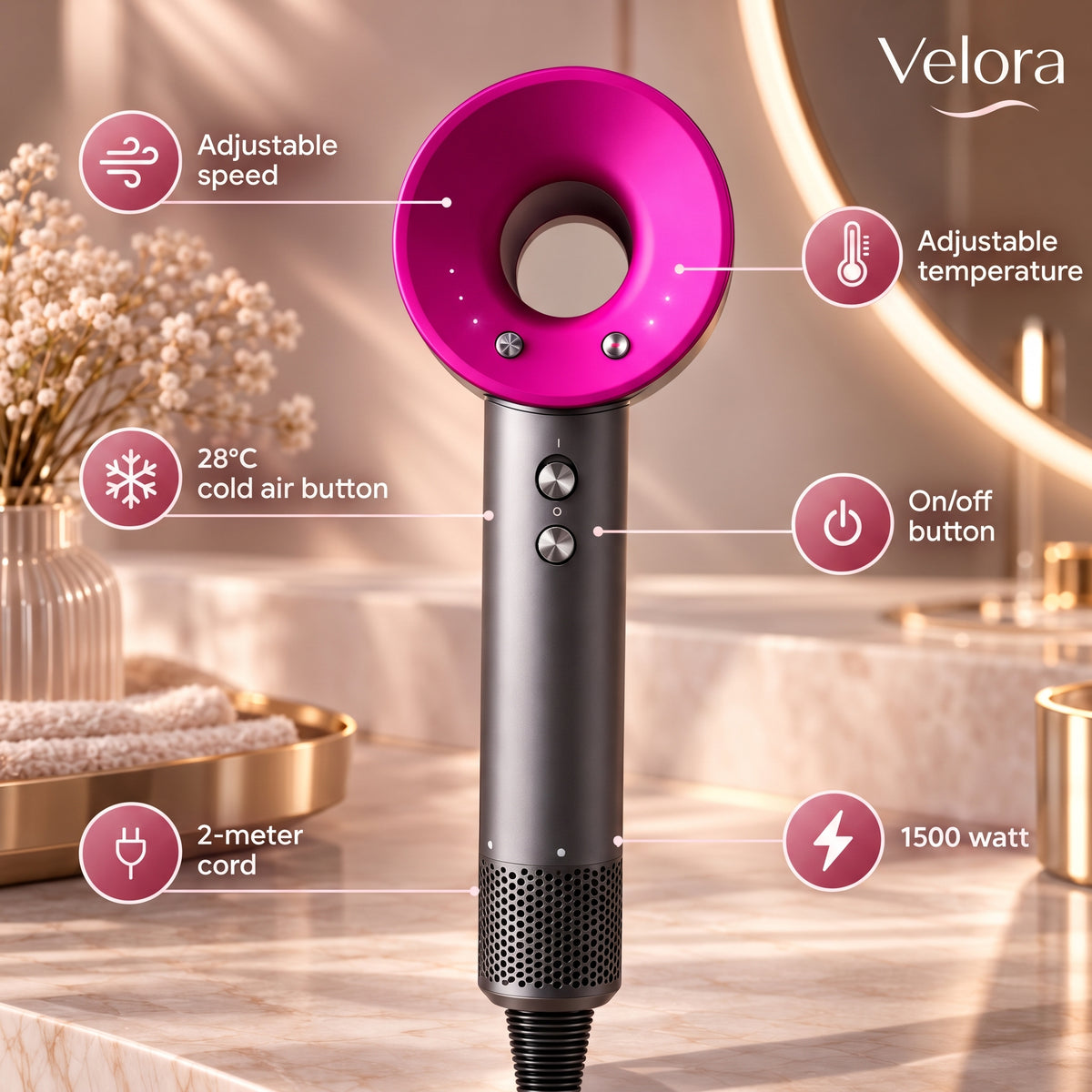 High-Speed Hair Dryer 1500W with Ionic Technology & 5 Styling Attachments
