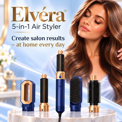 5-in-1 Air Styler with Hair Dryer, Curling Iron, Straightening Brush & Round Brush – Blue/Gold