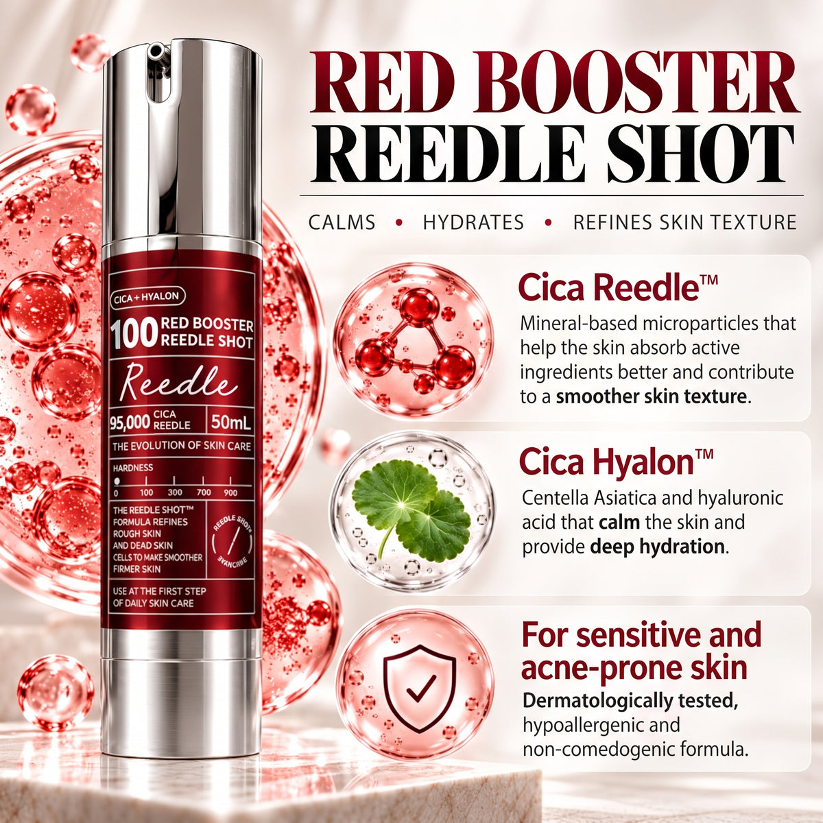 Red Booster Reedle Shot 100 – Face Serum with Cica & Hyaluronic Acid – 50 ml