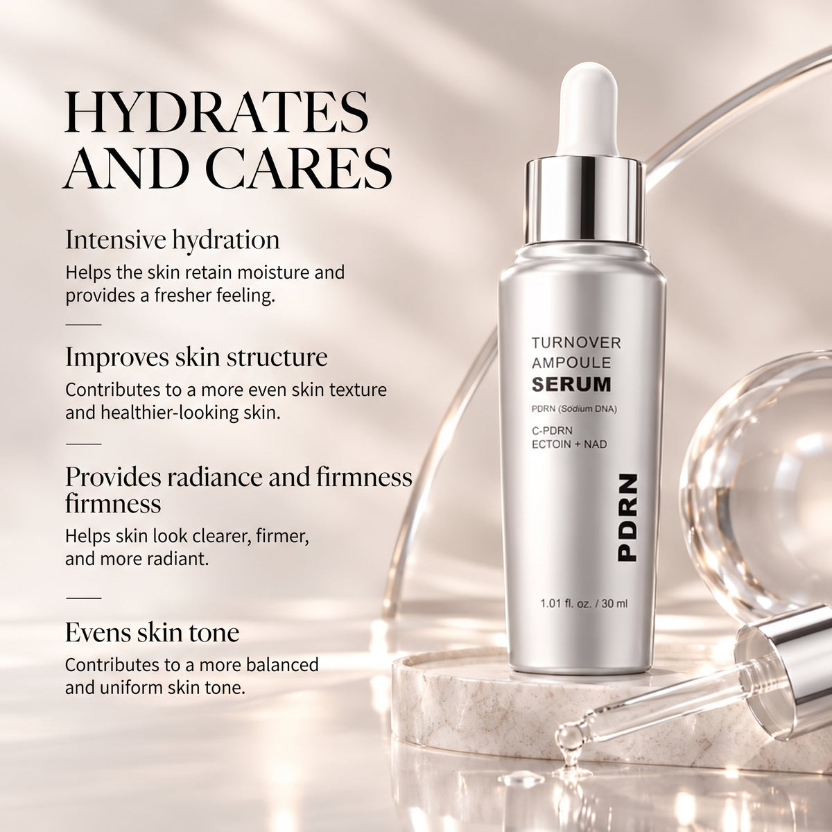 PDRN Ampoule Serum – Peptides & Hyaluronic Acid – Moisturizing Facial Serum 30 ml