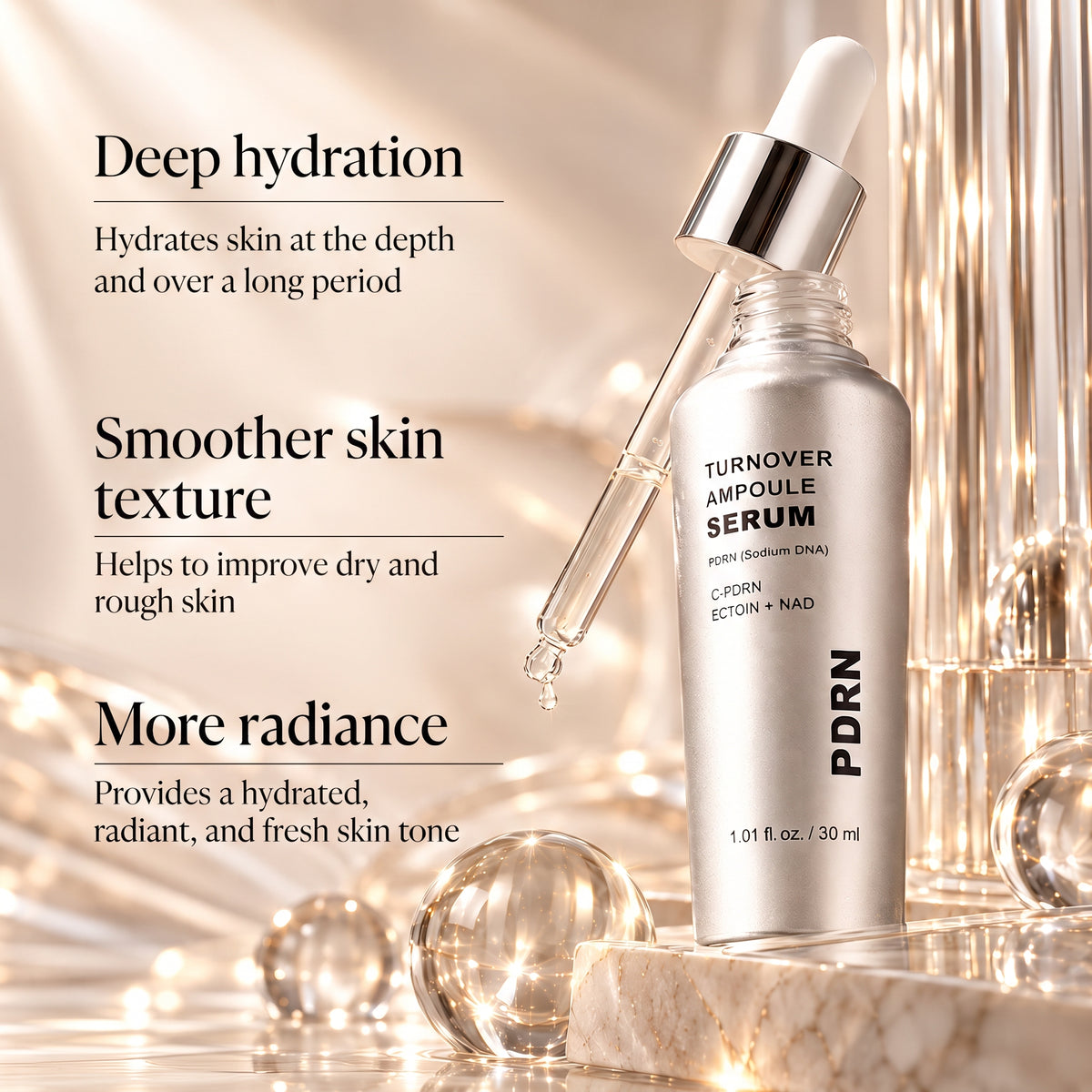 PDRN Ampoule Serum – Peptides & Hyaluronic Acid – Moisturizing Facial Serum 30 ml