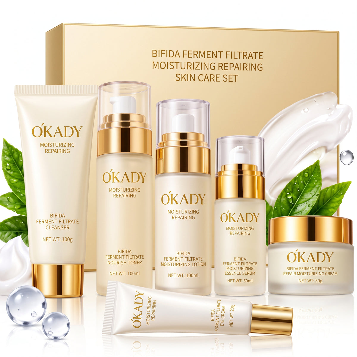 ÓKADY Bifida Ferment Filtrate Skincare Set – Cleanser, Toner, Serum, Eye Cream, Lotion & Cream