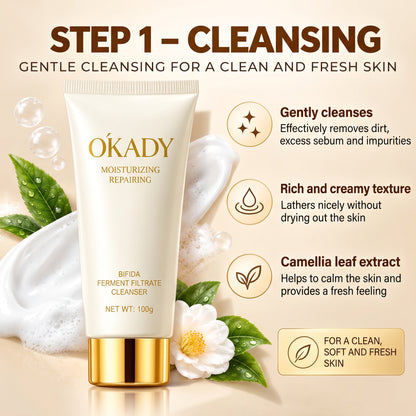 ÓKADY Bifida Ferment Filtrate Skincare Set – Cleanser, Toner, Serum, Eye Cream, Lotion & Cream