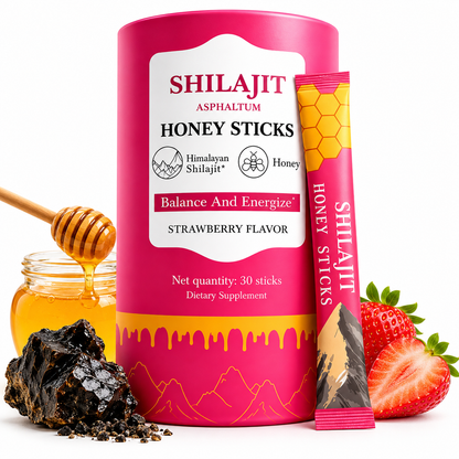 Women’s Shilajit Honey Sticks with Shatavari & Kashmiri Saffron – Strawberry Flavor, 30 Sticks