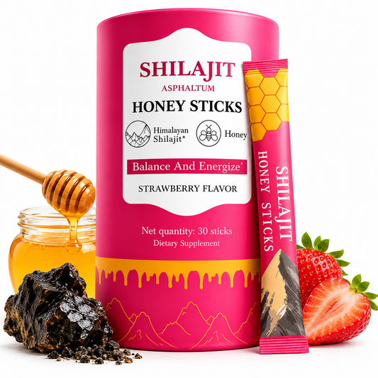 Women’s Shilajit Honey Sticks with Shatavari & Kashmiri Saffron – Strawberry Flavor, 30 Sticks