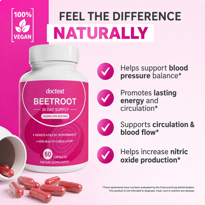 Docteat Organic Beetroot Capsules 3600mg – Beet Root Supplement – 30 Day Supply