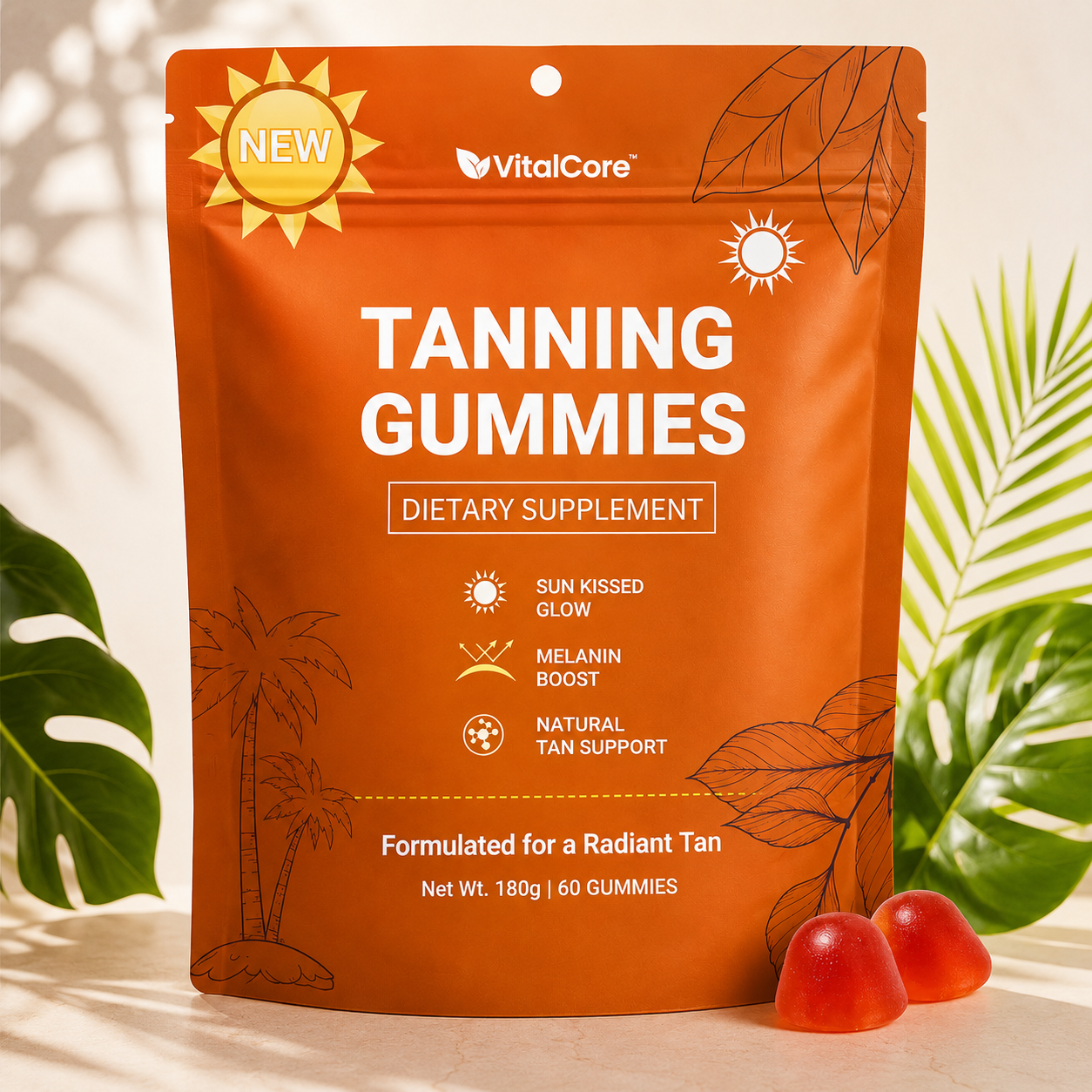 Tanning Gummies – 60 Gummies | Daily Beauty & Skin Support Supplement