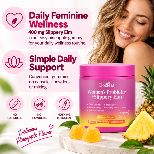 Women’s Probiotic Gummies with Slippery Elm – Pineapple Flavor, 60 Gummies | Docteat